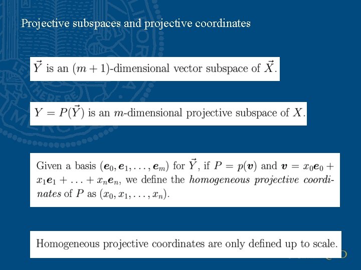 Projective subspaces and projective coordinates 