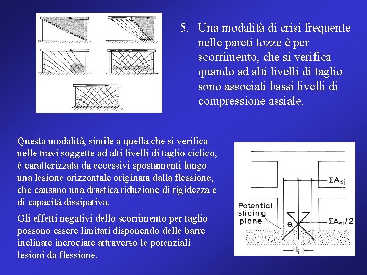 5. Una modalità di crisi frequente nelle pareti tozze è per scorrimento, che si
