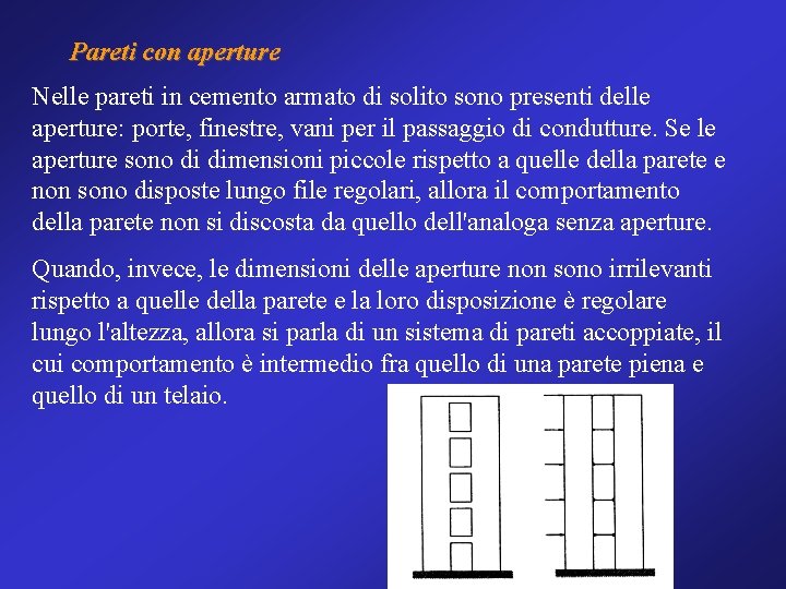 Pareti con aperture Nelle pareti in cemento armato di solito sono presenti delle aperture: