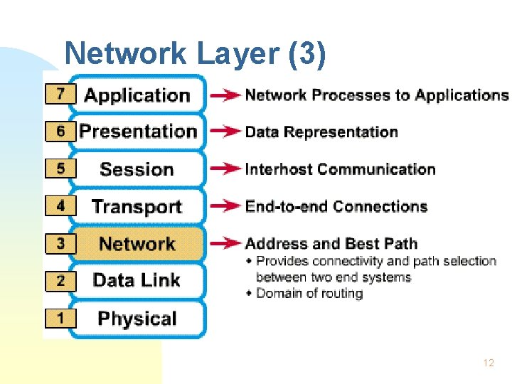 Network Layer (3) 12 