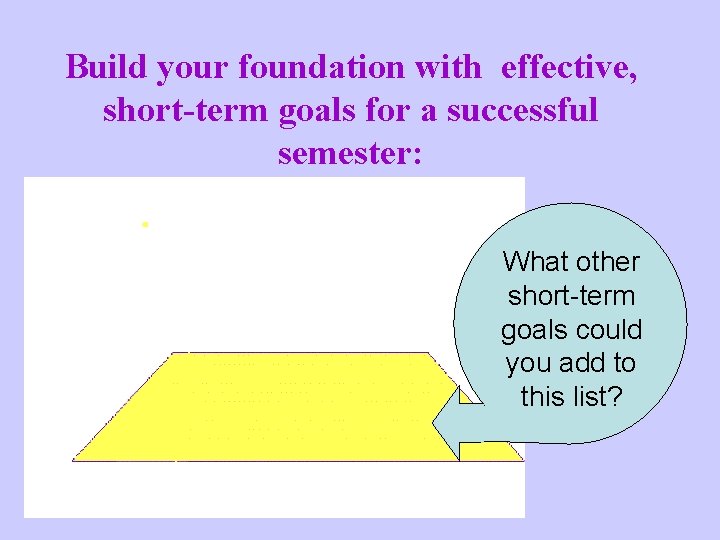Build your foundation with effective, short-term goals for a successful semester: What other short-term