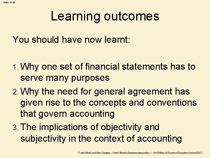Slide 10. 19 Learning outcomes You should have now learnt: 1. Why one set