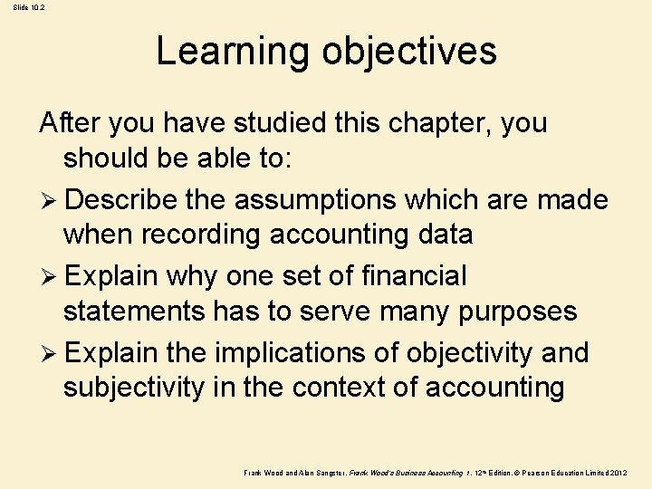Slide 10. 2 Learning objectives After you have studied this chapter, you should be