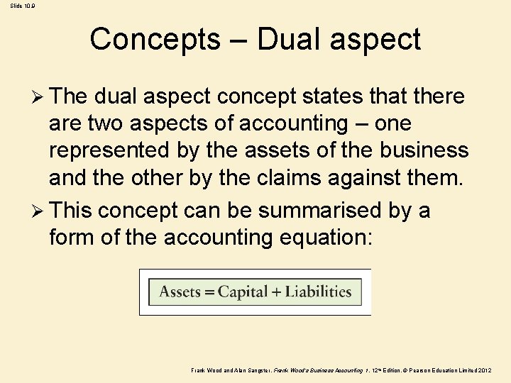 Slide 10. 9 Concepts – Dual aspect Ø The dual aspect concept states that