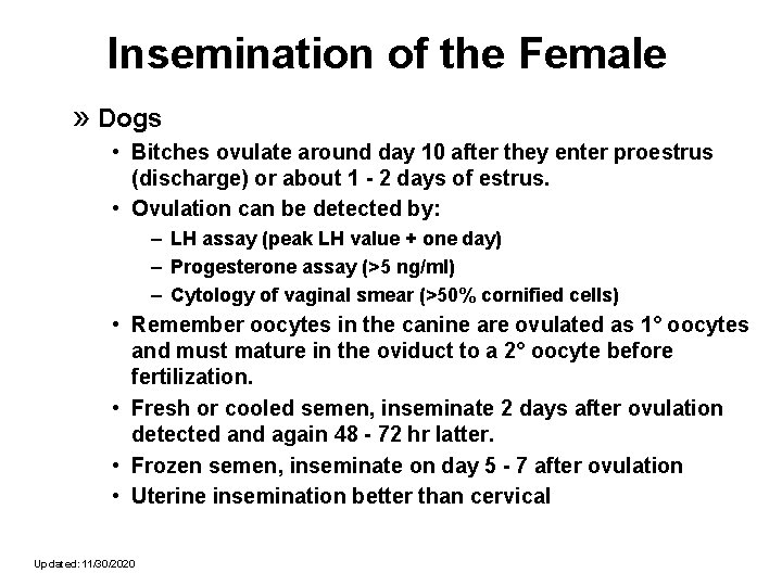 Insemination of the Female » Dogs • Bitches ovulate around day 10 after they