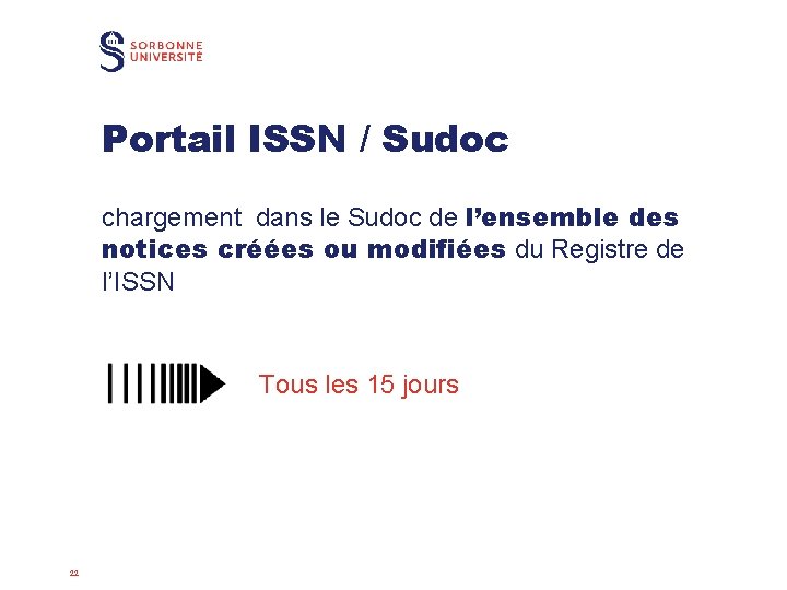 Portail ISSN / Sudoc chargement dans le Sudoc de l’ensemble des notices créées ou