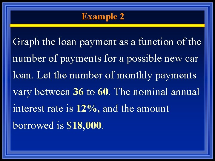 Example 2 Graph the loan payment as a function of the number of payments