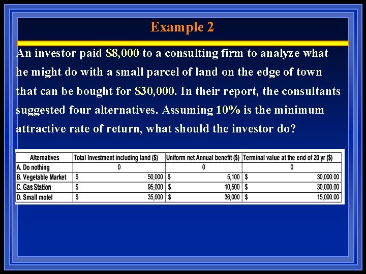 Example 2 An investor paid $8, 000 to a consulting firm to analyze what