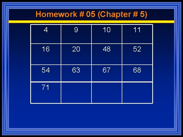 Homework # 05 (Chapter # 5) 4 9 10 11 16 20 48 52