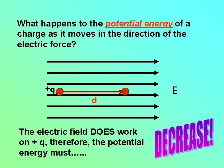 What happens to the potential energy of a charge as it moves in the