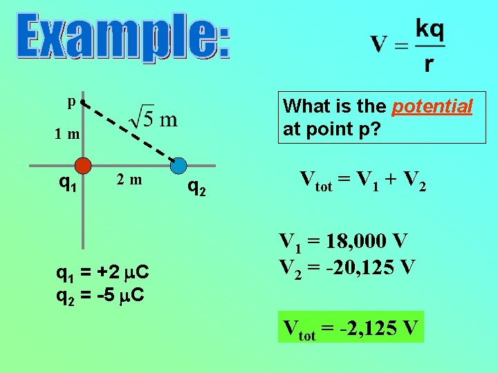 p What is the potential at point p? 1 m q 1 2 m
