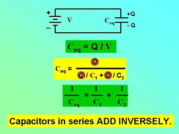 + _ V +Q Ceq -Q Ceq = Q / V Ceq = Q