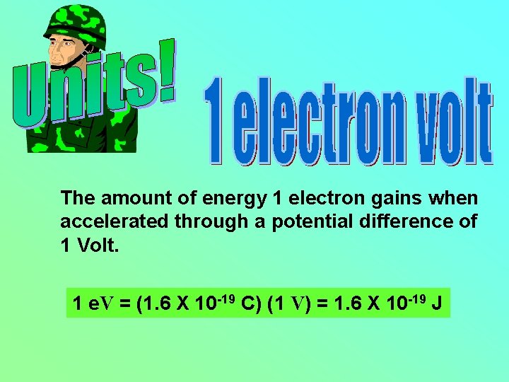The amount of energy 1 electron gains when accelerated through a potential difference of