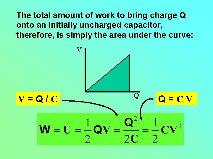 The total amount of work to bring charge Q onto an initially uncharged capacitor,