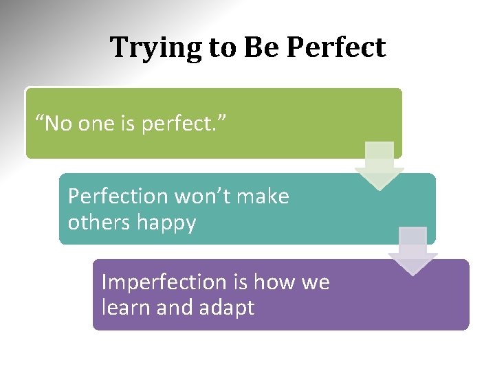 Trying to Be Perfect “No one is perfect. ” Perfection won’t make others happy