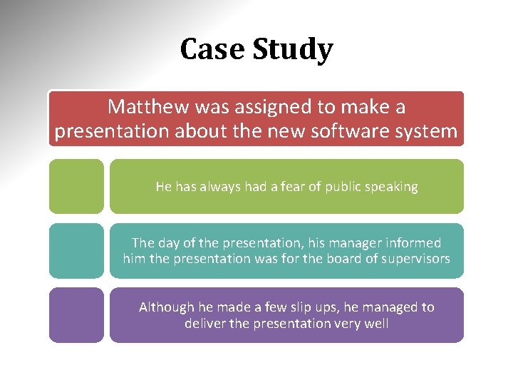 Case Study Matthew was assigned to make a presentation about the new software system