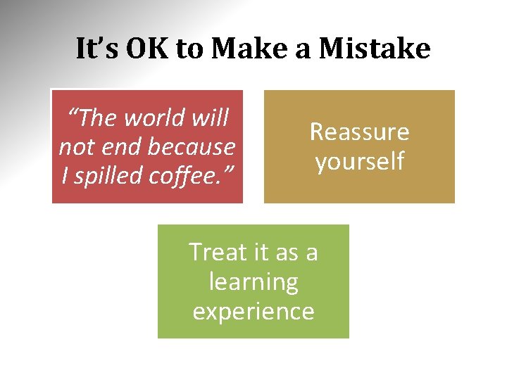 It’s OK to Make a Mistake “The world will not end because I spilled