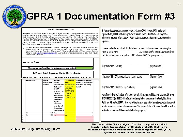 10 GPRA 1 Documentation Form #3 2017 ADM | July 31 st to August 10 GPRA 1 Documentation Form #3 2017 ADM | July 31 st to August