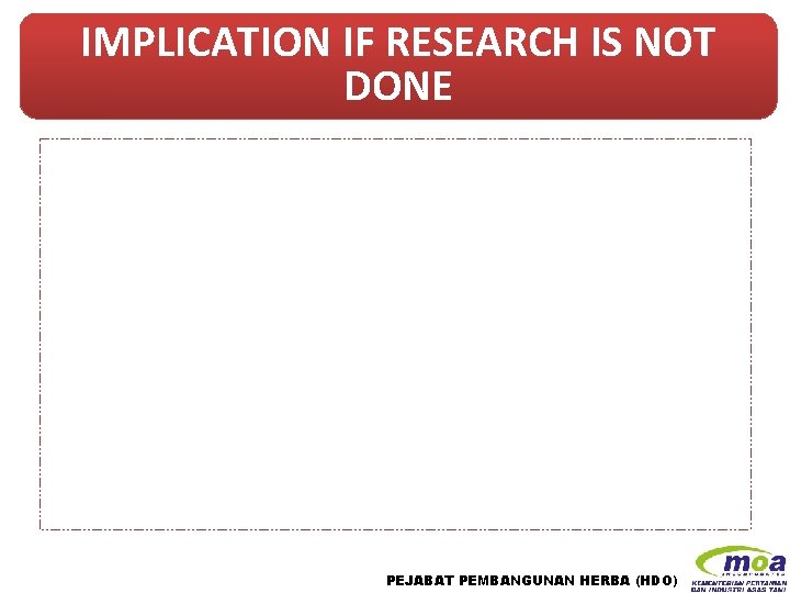 IMPLICATION IF RESEARCH IS NOT DONE PEJABAT PEMBANGUNAN HERBA (HDO) 