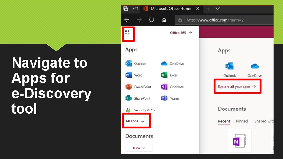 Navigate to Apps for e-Discovery tool 