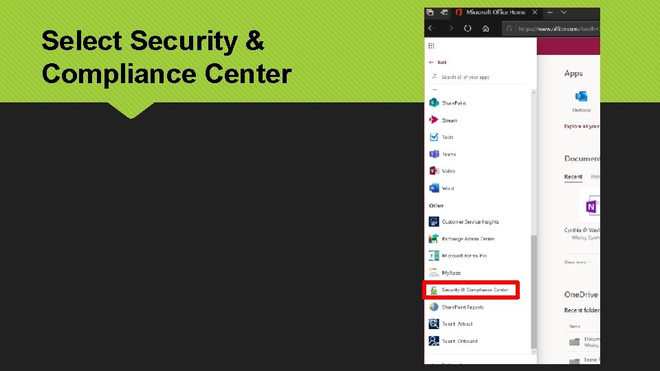 Select Security & Compliance Center 