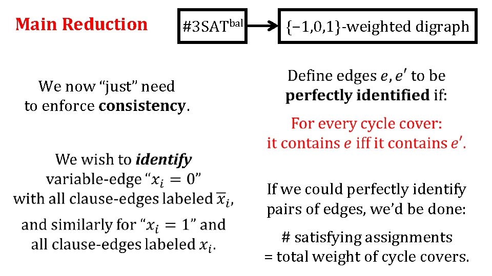 Main Reduction #3 SATbal We now “just” need to enforce consistency. {− 1, 0,