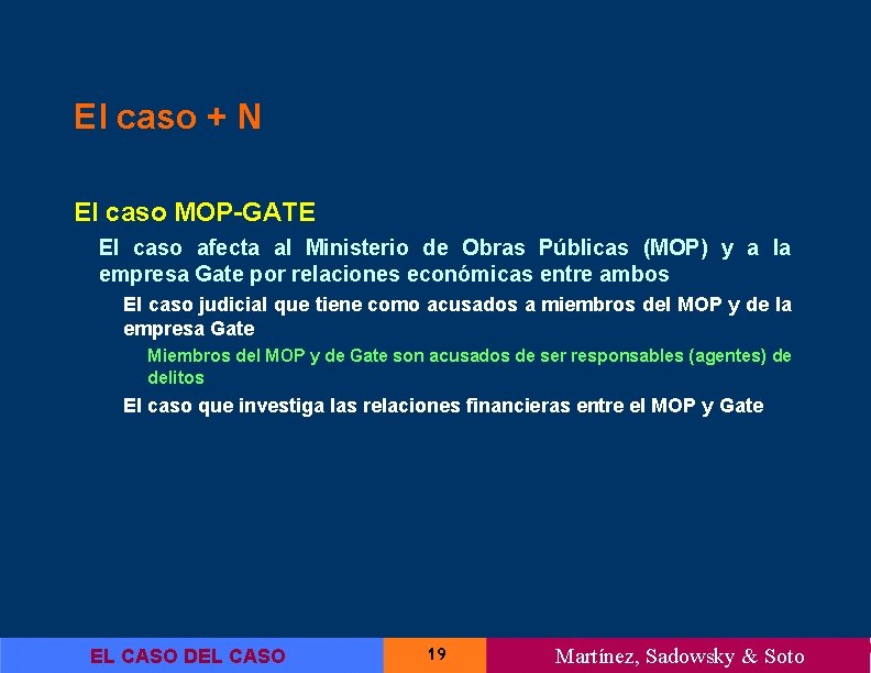 El caso + N El caso MOP-GATE El caso afecta al Ministerio de Obras