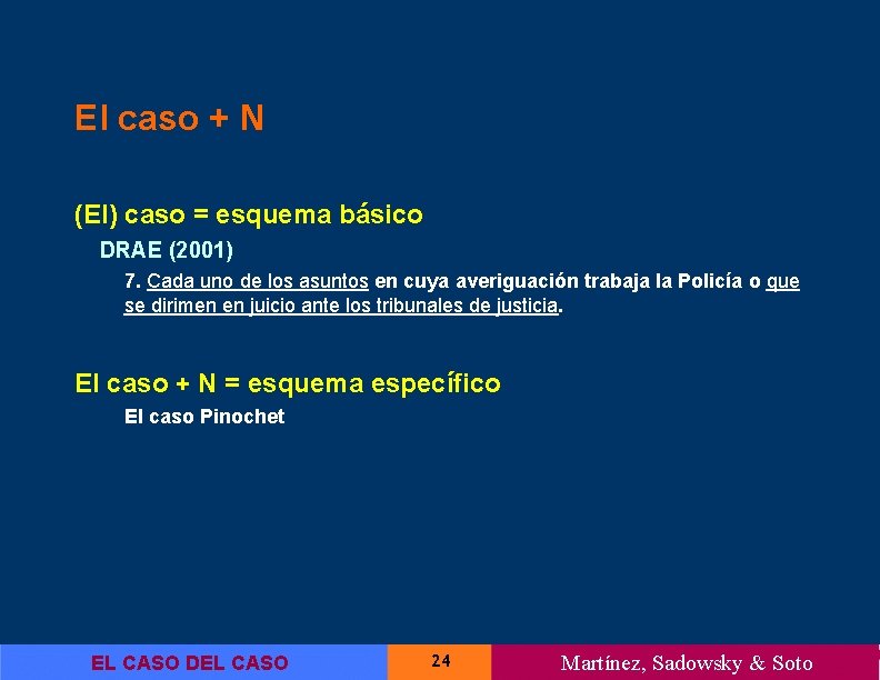 El caso + N (El) caso = esquema básico DRAE (2001) 7. Cada uno