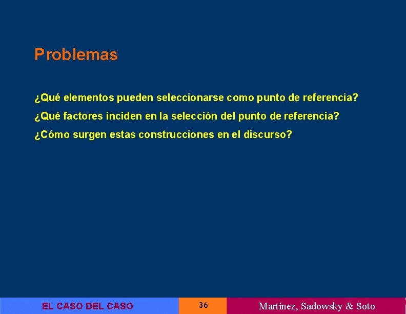 Problemas ¿Qué elementos pueden seleccionarse como punto de referencia? ¿Qué factores inciden en la