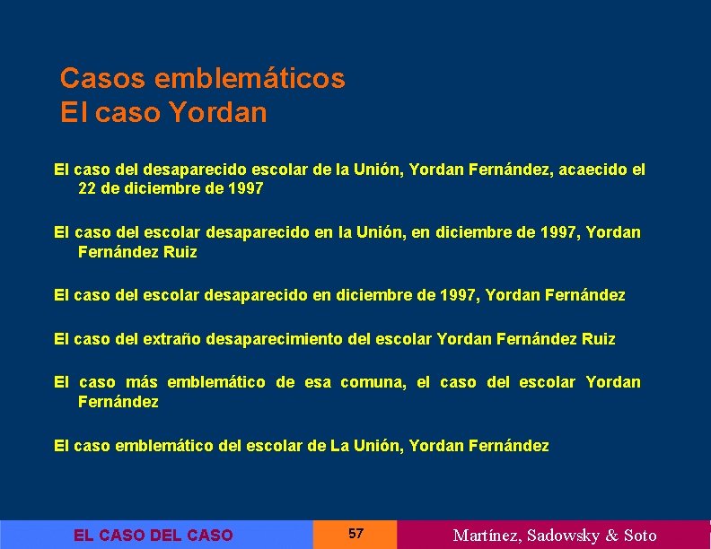 Casos emblemáticos El caso Yordan El caso del desaparecido escolar de la Unión, Yordan