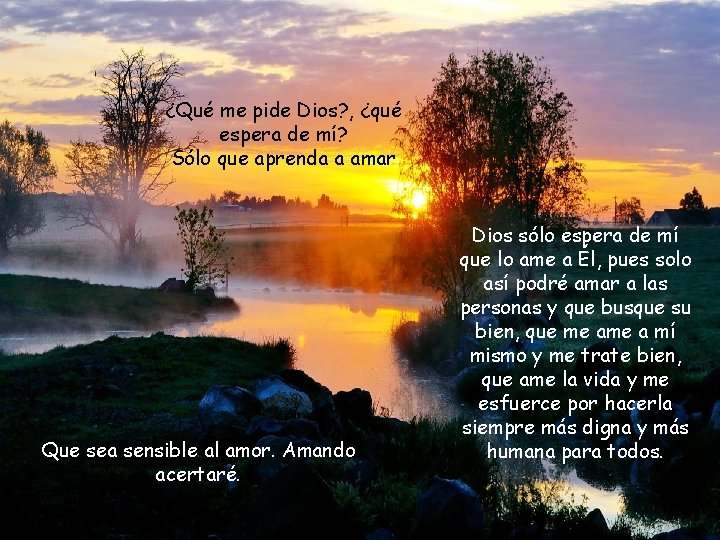 ¿Qué me pide Dios? , ¿qué espera de mí? Sólo que aprenda a amar