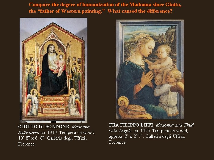 Compare the degree of humanization of the Madonna since Giotto, the “father of Western