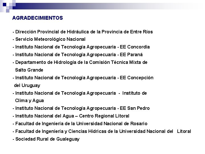 AGRADECIMIENTOS - Dirección Provincial de Hidráulica de la Provincia de Entre Ríos - Servicio