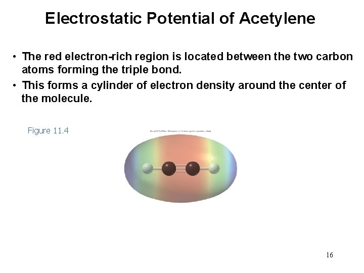 Electrostatic Potential of Acetylene • The red electron-rich region is located between the two