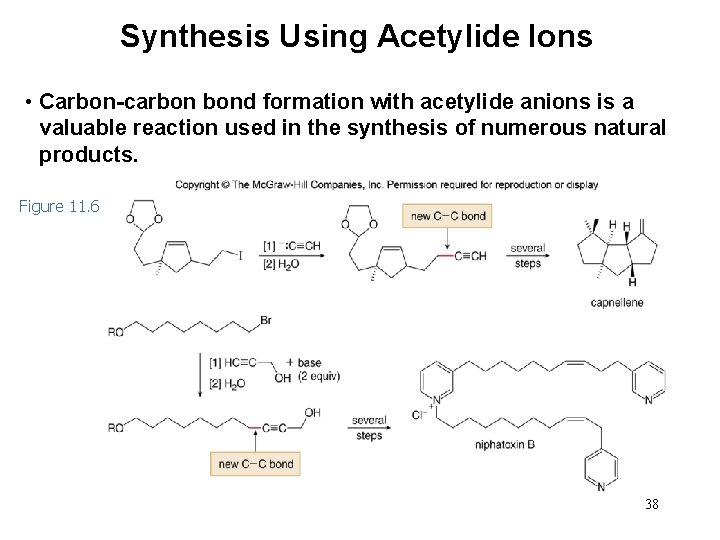 Synthesis Using Acetylide Ions • Carbon-carbon bond formation with acetylide anions is a valuable