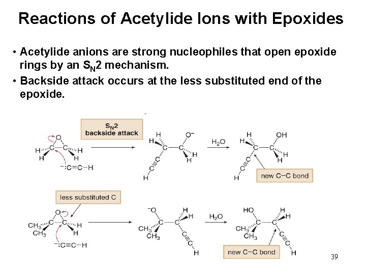 Reactions of Acetylide Ions with Epoxides • Acetylide anions are strong nucleophiles that open