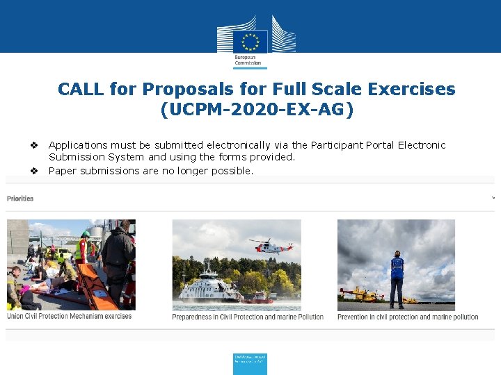 CALL for Proposals for Full Scale Exercises (UCPM-2020 -EX-AG) v Applications must be submitted