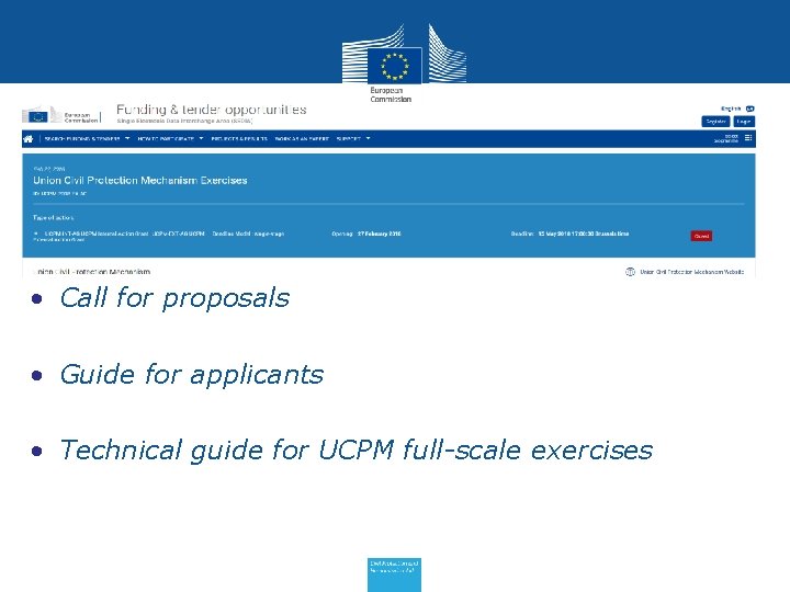  • Call for proposals • Guide for applicants • Technical guide for UCPM