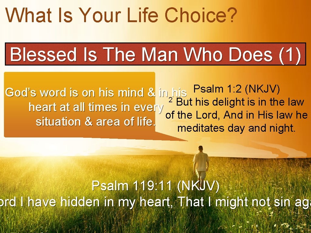 What Is Your Life Choice? Blessed Is The Man Who Does (1) Psalm 1: