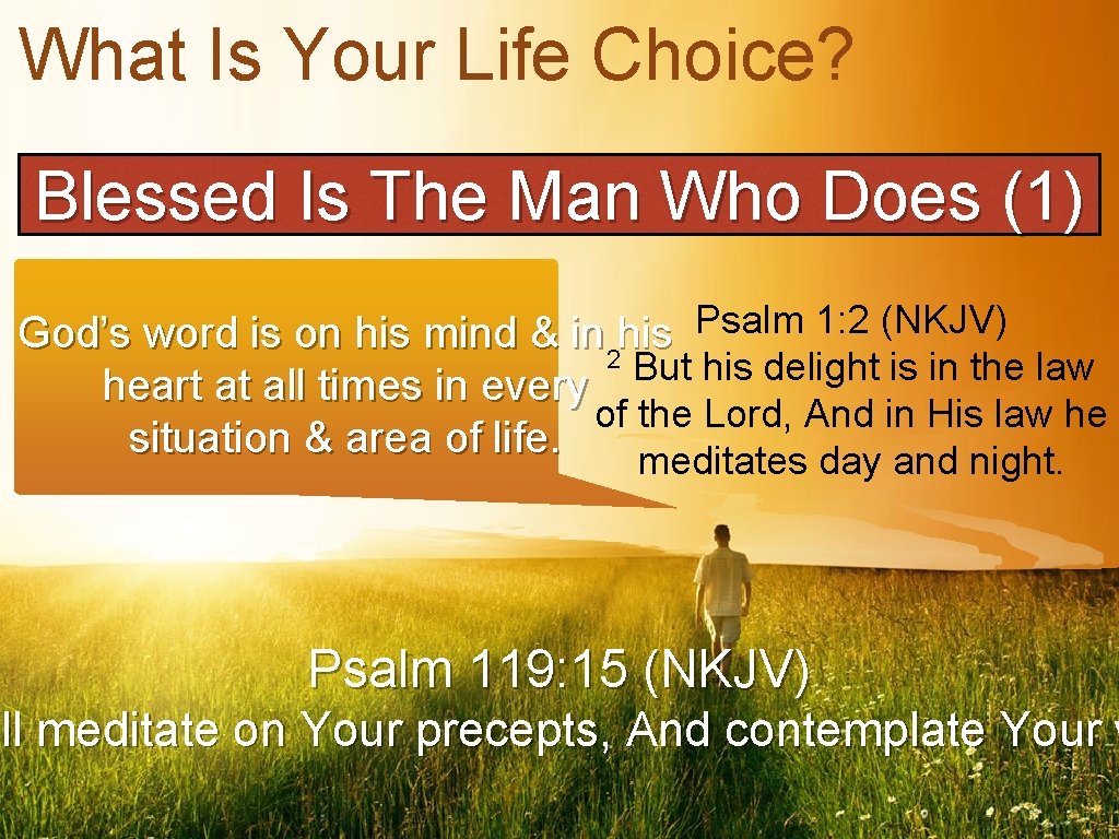 What Is Your Life Choice? Blessed Is The Man Who Does (1) Psalm 1: