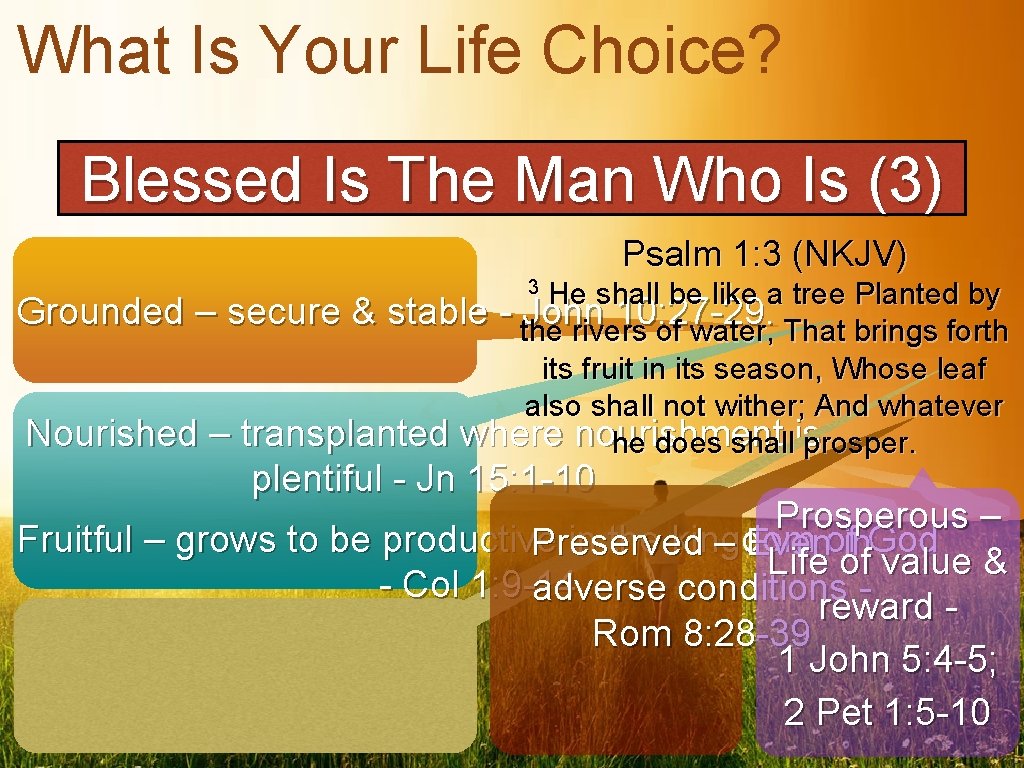 What Is Your Life Choice? Blessed Is The Man Who Is (3) Psalm 1: