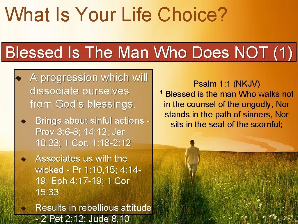 What Is Your Life Choice? Blessed Is The Man Who Does NOT (1) A