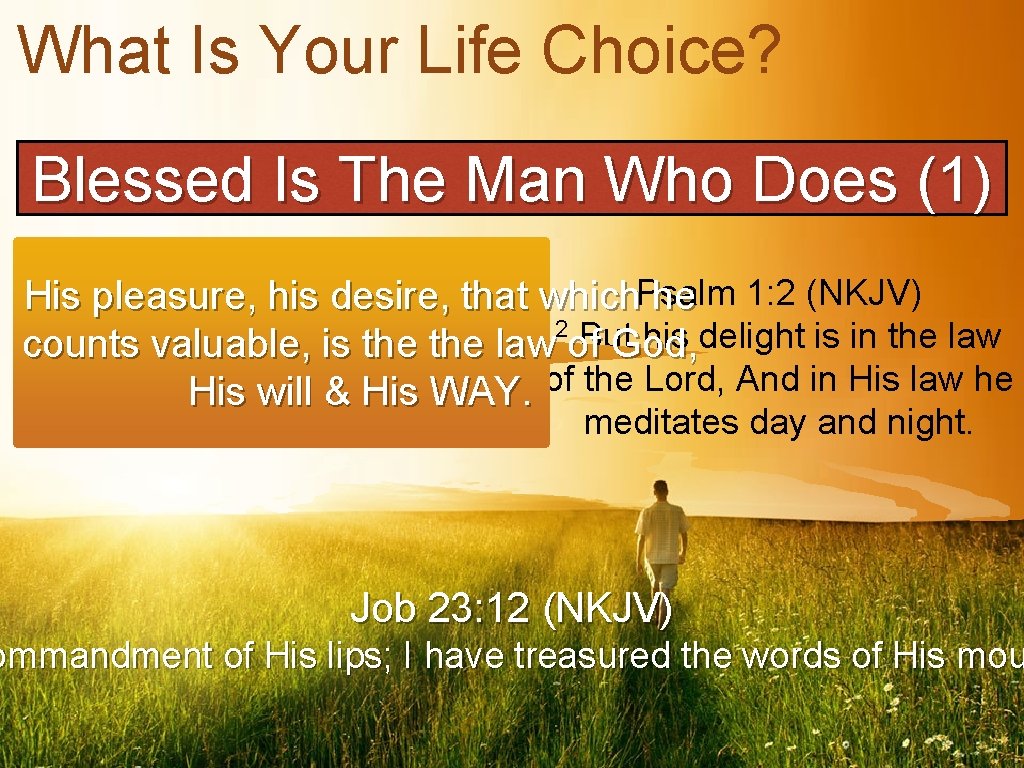 What Is Your Life Choice? Blessed Is The Man Who Does (1) Psalm 1: