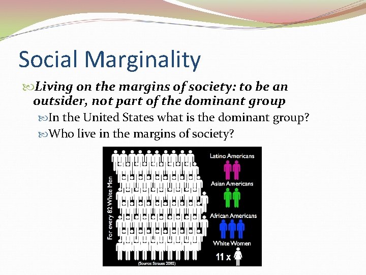 Social Marginality Living on the margins of society: to be an outsider, not part