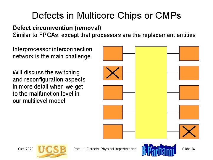 Defects in Multicore Chips or CMPs Defect circumvention (removal) Similar to FPGAs, except that