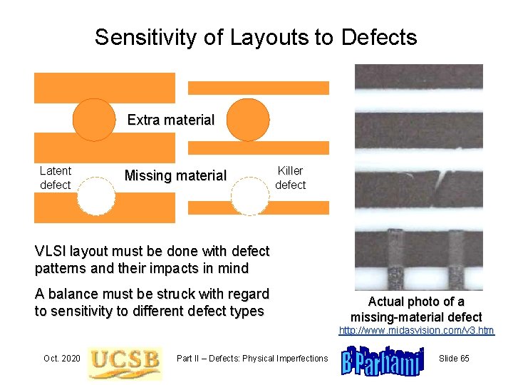 Sensitivity of Layouts to Defects Extra material Latent defect Missing material Killer defect VLSI