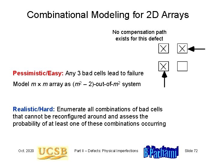 Combinational Modeling for 2 D Arrays No compensation path exists for this defect Pessimistic/Easy: