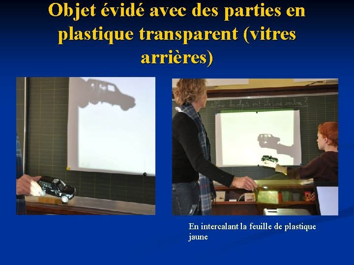 Objet évidé avec des parties en plastique transparent (vitres arrières) En intercalant la feuille Objet évidé avec des parties en plastique transparent (vitres arrières) En intercalant la feuille