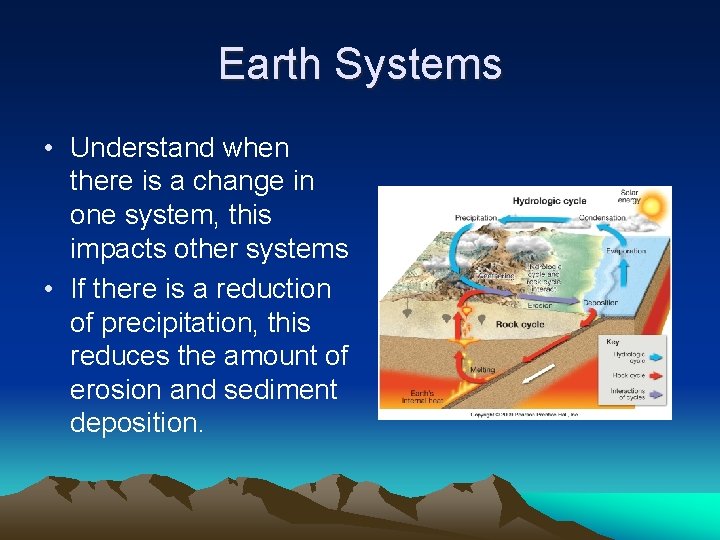 Earth Systems • Understand when there is a change in one system, this impacts