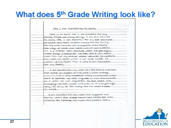 What does 5 th Grade Writing look like? 27 